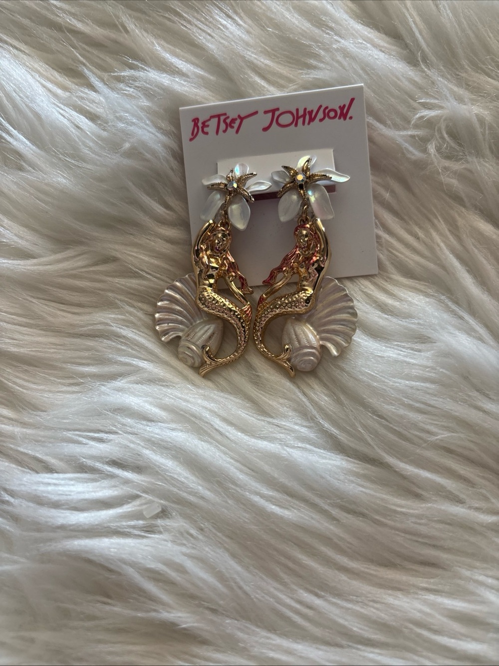 Betsey Johnson Gold and Pearl Mermaid Drop Earrings